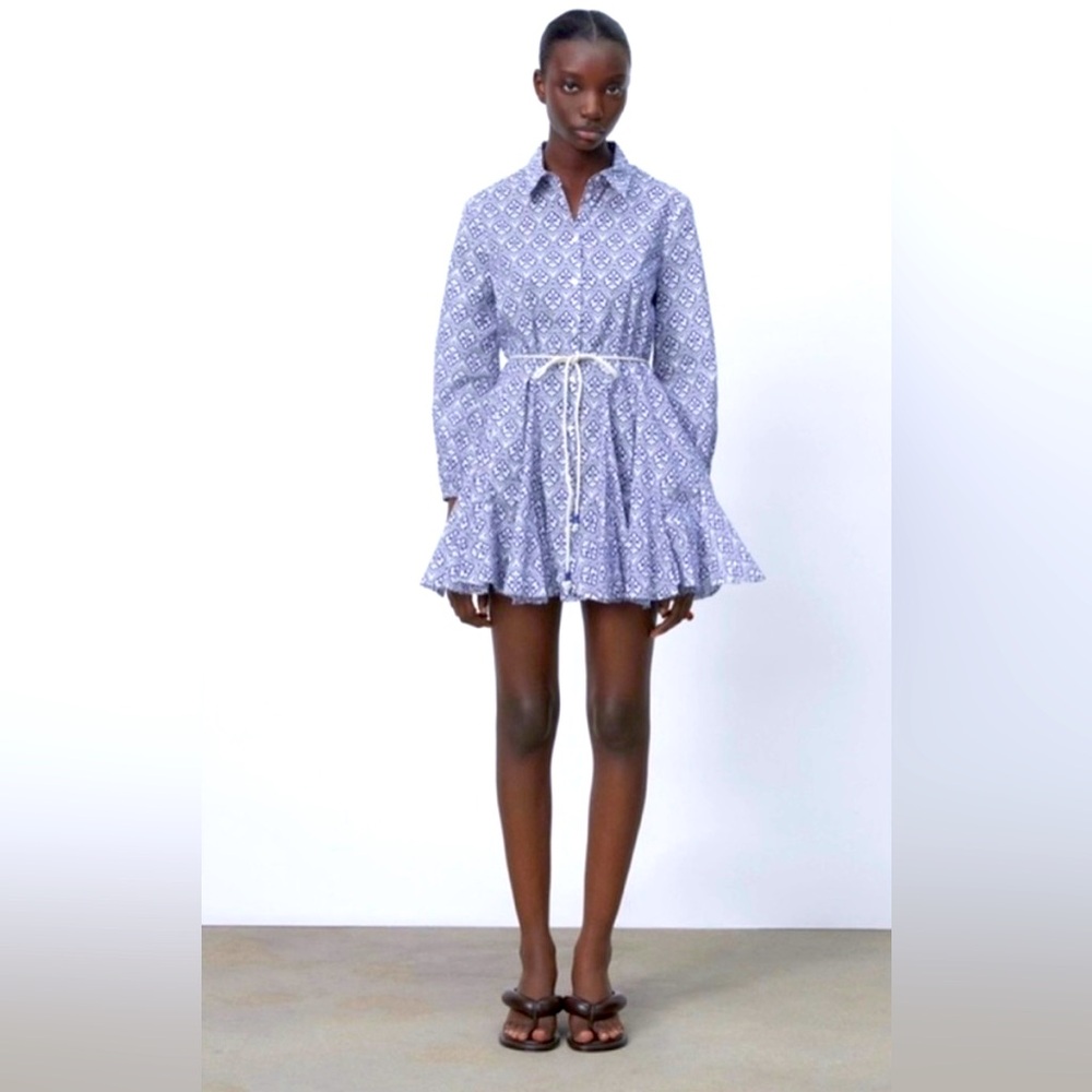 Zara Navy and White Floral Dress